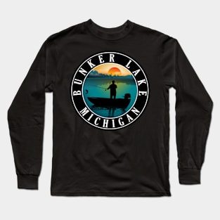 Bunker Lake Fishing Michigan Sunset Long Sleeve T-Shirt